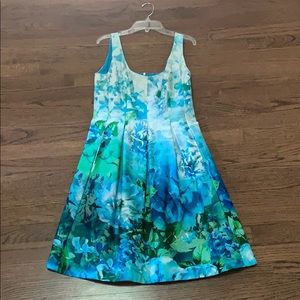 blue and green floral dress